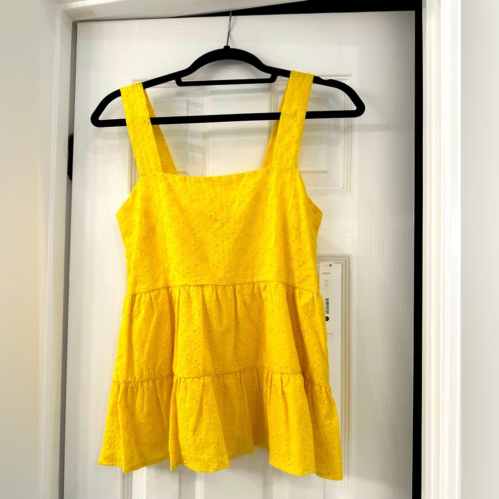 AQUA Yellow Eyelet Top - NWT